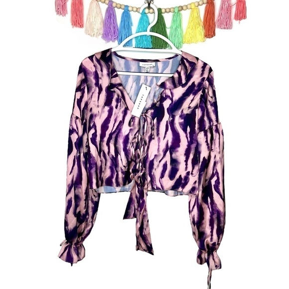 Topshop Pink and Purple Tie Dye Ruffle Flouncy Lightweight Blouse Size 6 - Picture 1 of 16